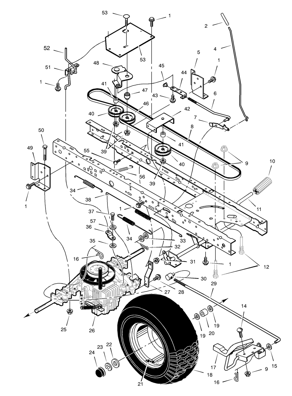 Drive Assembly Diagram and Parts List for 425603X99A 2003 Briggs and Stratton Lawn Tractor